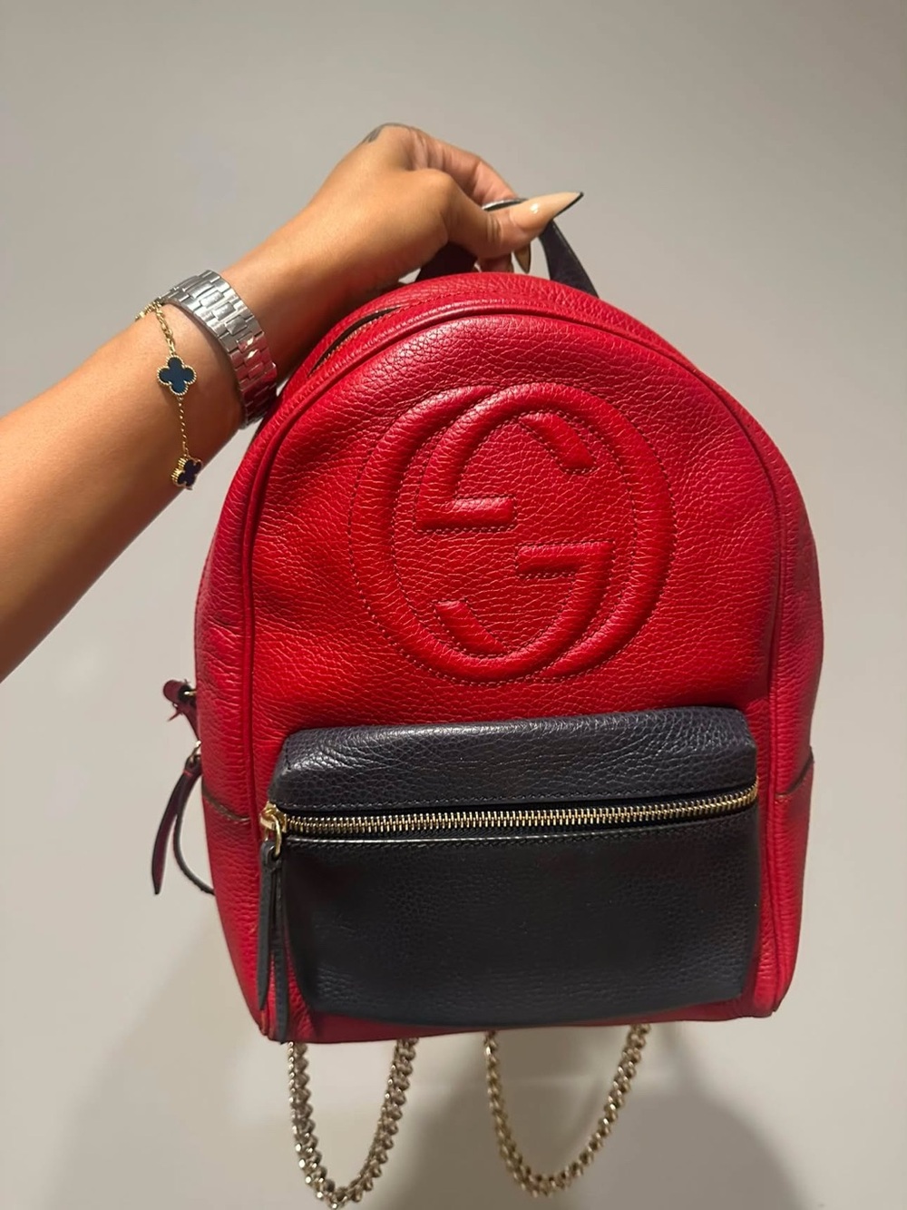 Gucci Red and Black Pebbled Leather Mini Backpack